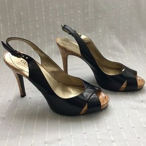 Guess black leather high heels w/ cork! Size 8.5